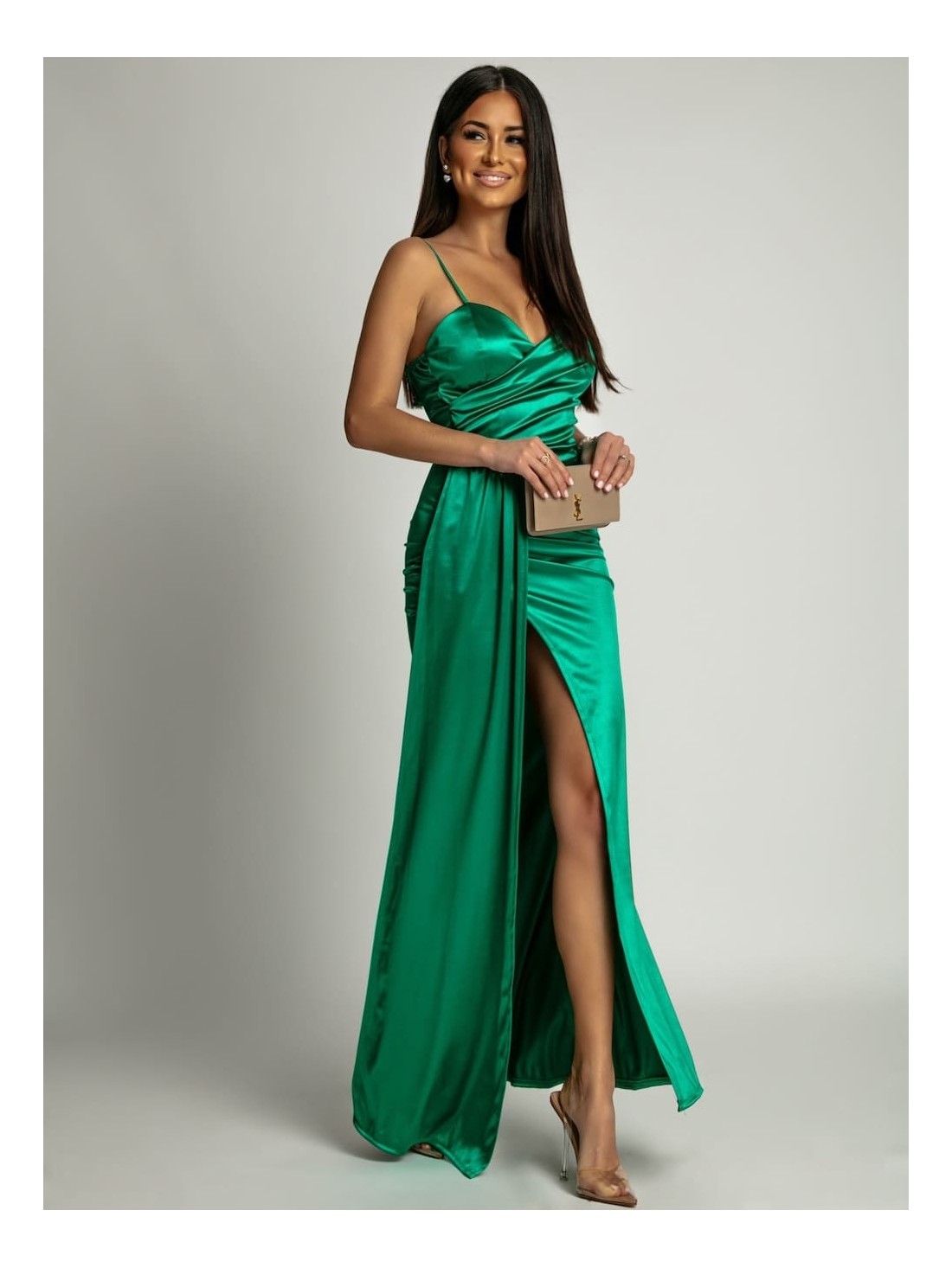 Green satin maxi dress AZR9156